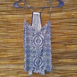 Abbeline Blue & White Floral Paisley Rayon Cami Women's - XS
